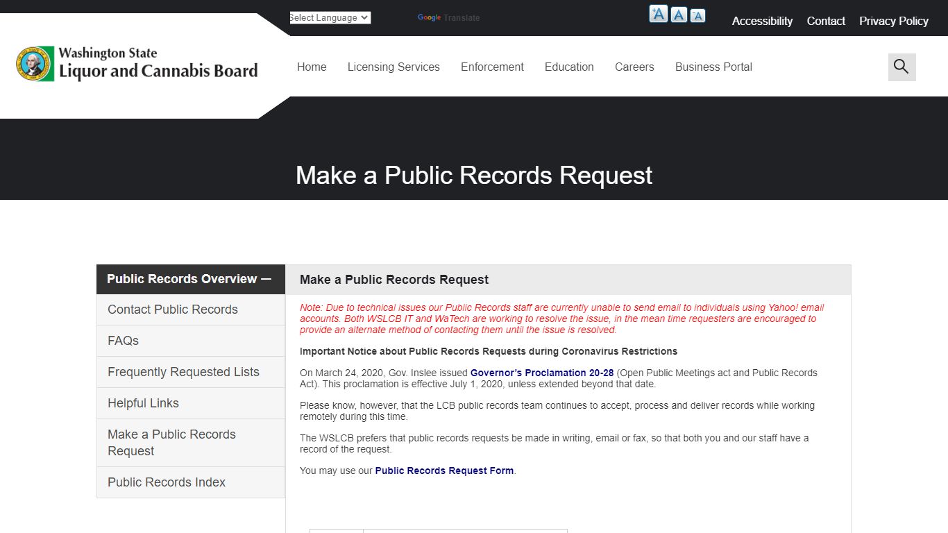 Make a Public Records Request | Washington State Liquor ...