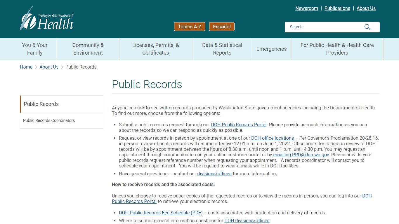 Public Records :: Washington State Department of Health