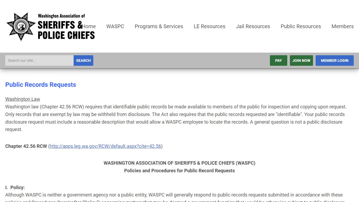 Public Records Requests - WASPC